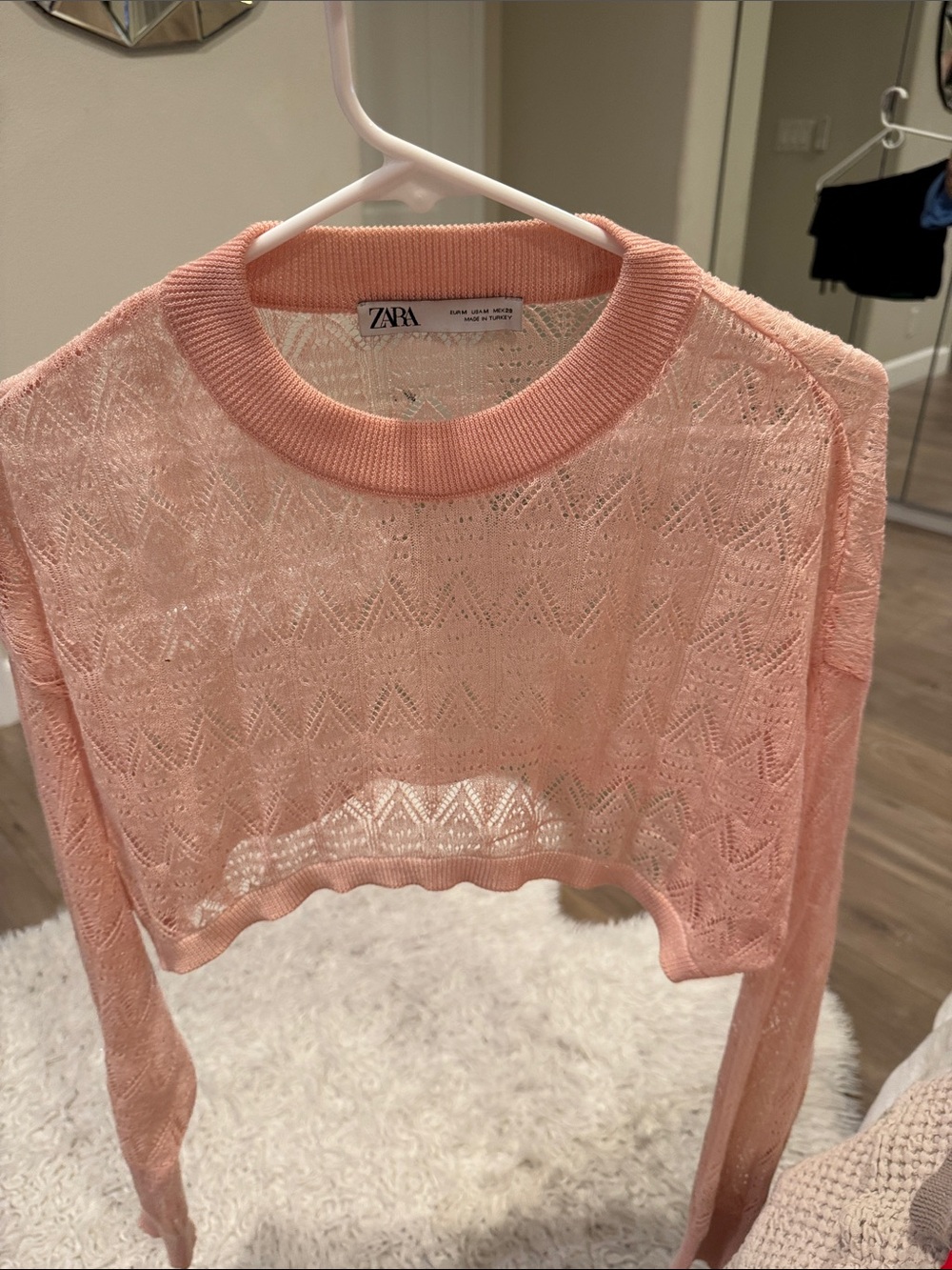 ZARA Peach Knit Cropped Openwork Sweater